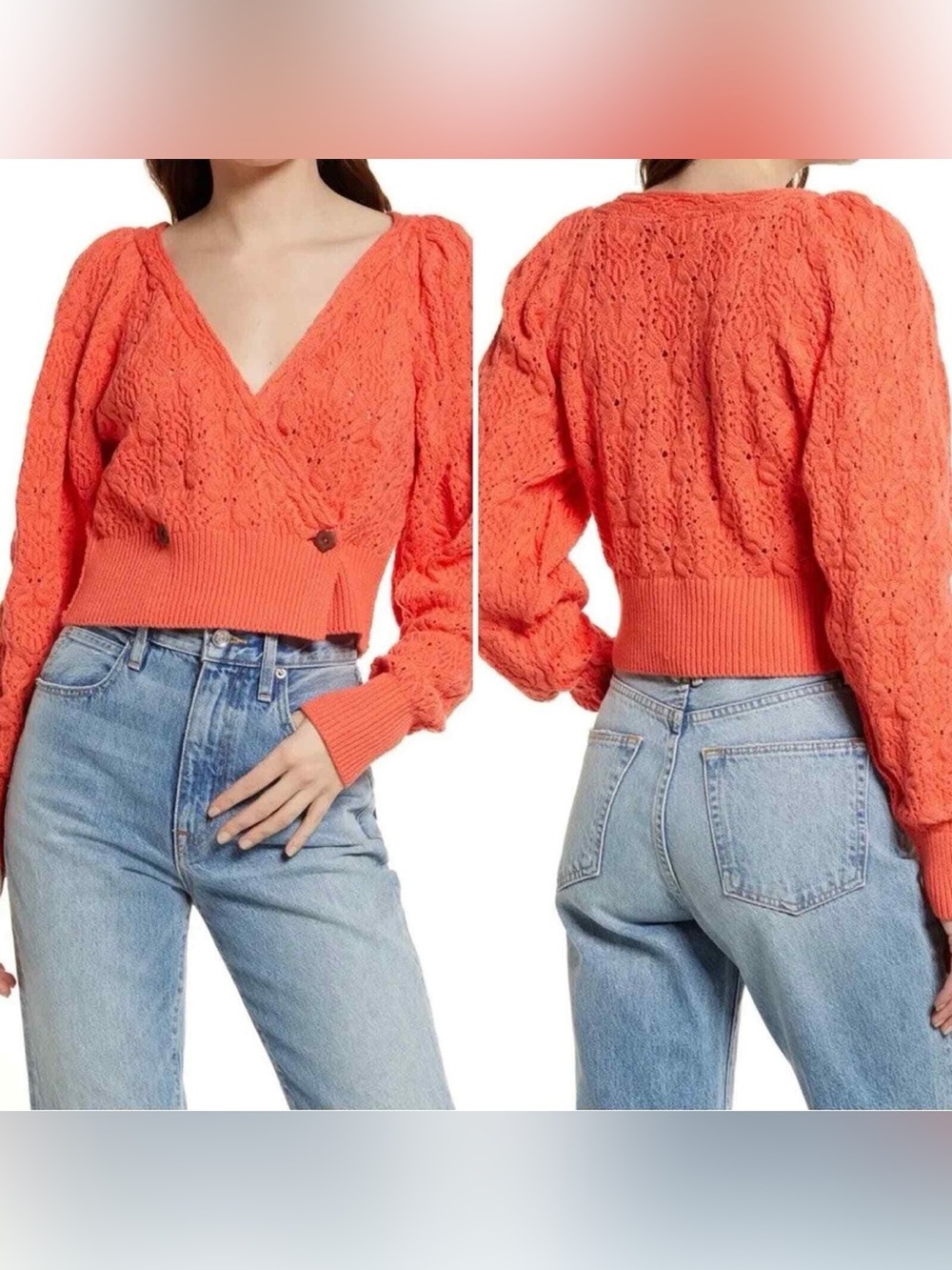 Free People Olive You Cable Wrap cotton Cardigan in Coral